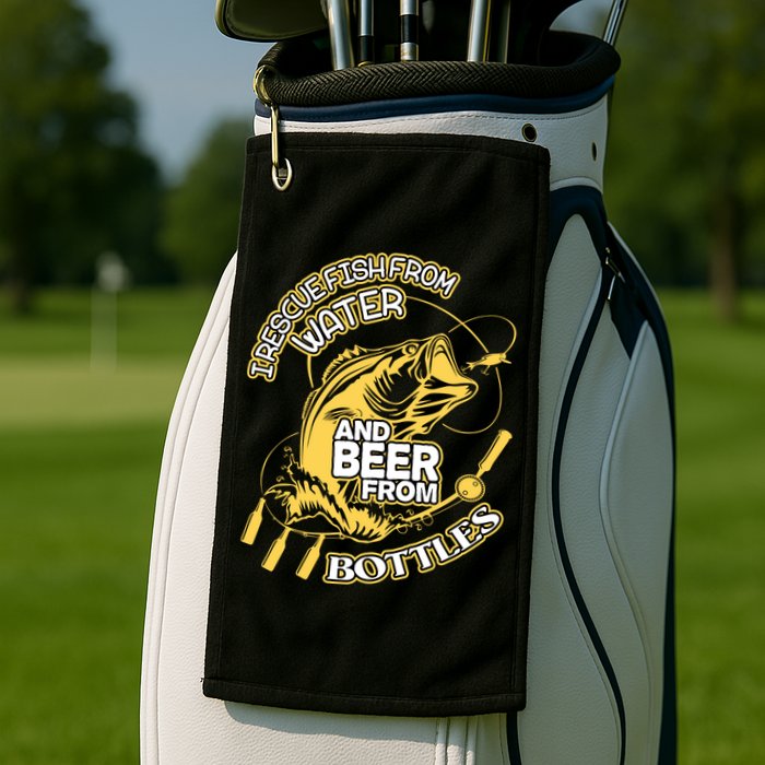 I Rescue Fish From Water And Beer From Bottles Funny Gift Golf Towel