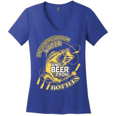 I Rescue Fish From Water And Beer From Bottles Funny Gift Women's V-Neck T-Shirt