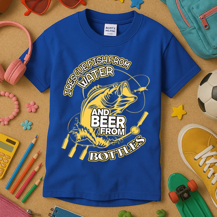 I Rescue Fish From Water And Beer From Bottles Funny Gift Kids T-Shirt