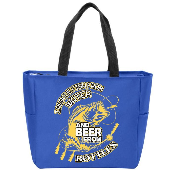 I Rescue Fish From Water And Beer From Bottles Funny Gift Zip Tote Bag