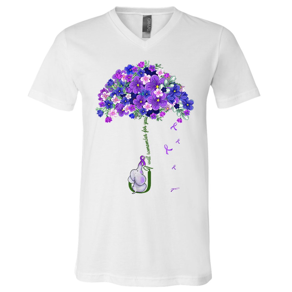 ILl Remember For You Purple Elephant AlzheimerS Awareness V-Neck T-Shirt