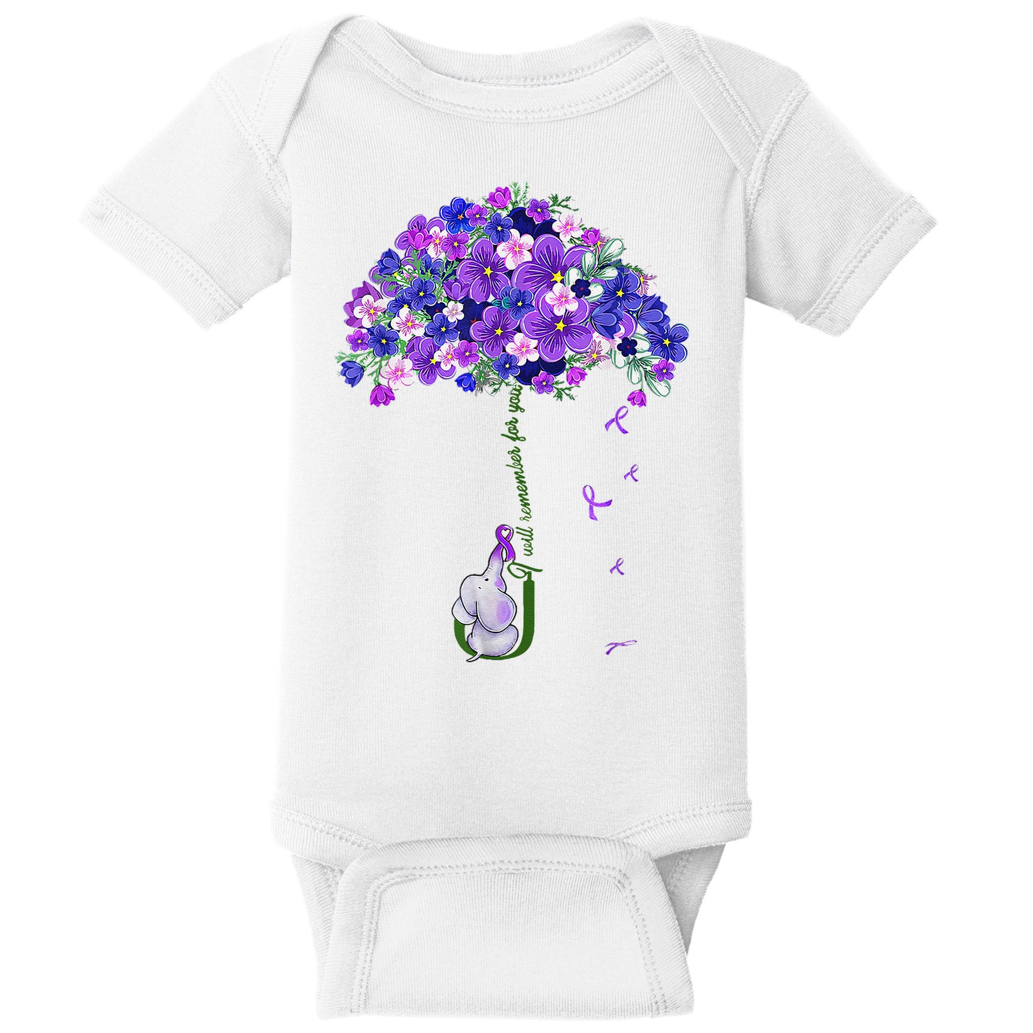 ILl Remember For You Purple Elephant AlzheimerS Awareness Baby Bodysuit