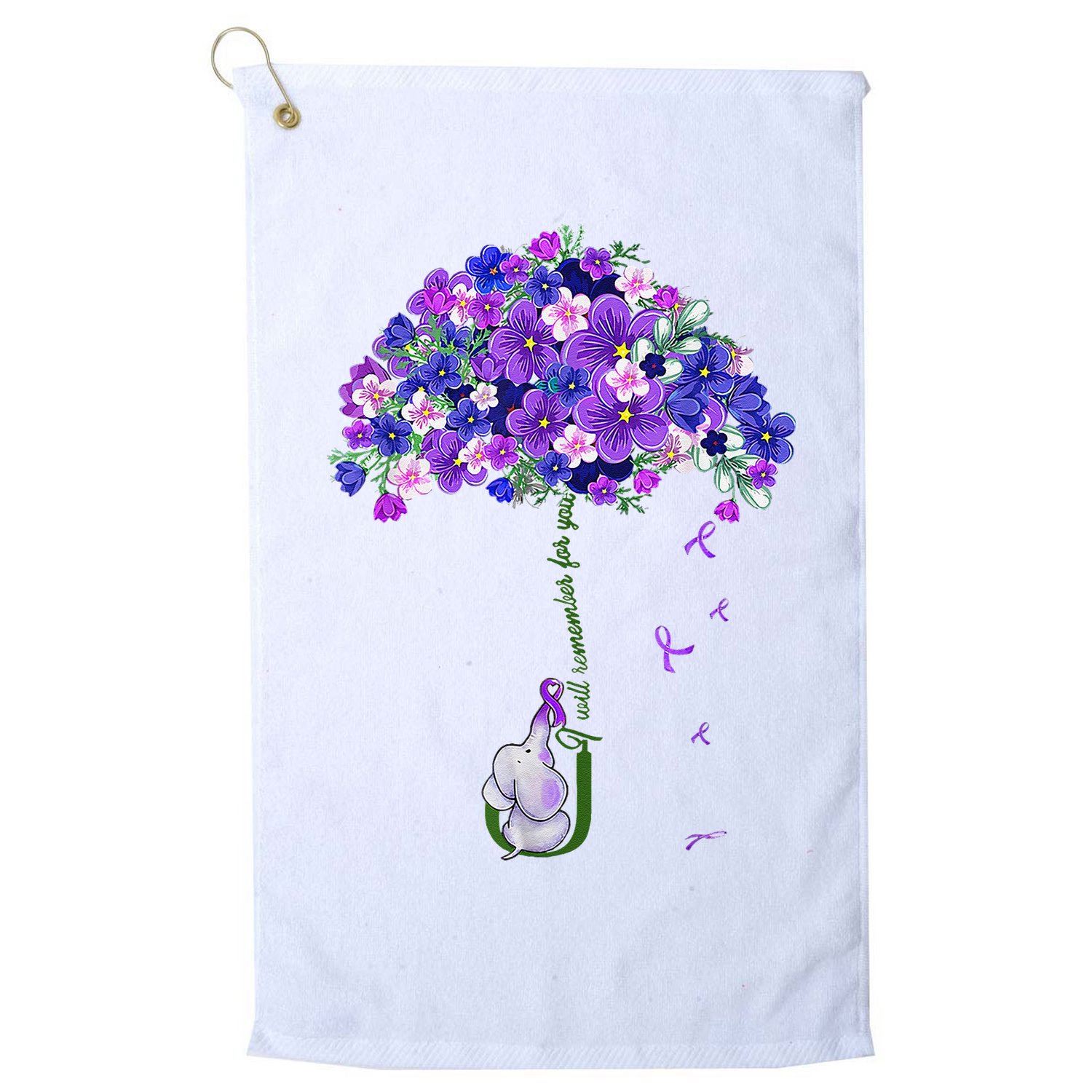 ILl Remember For You Purple Elephant AlzheimerS Awareness Golf Towel