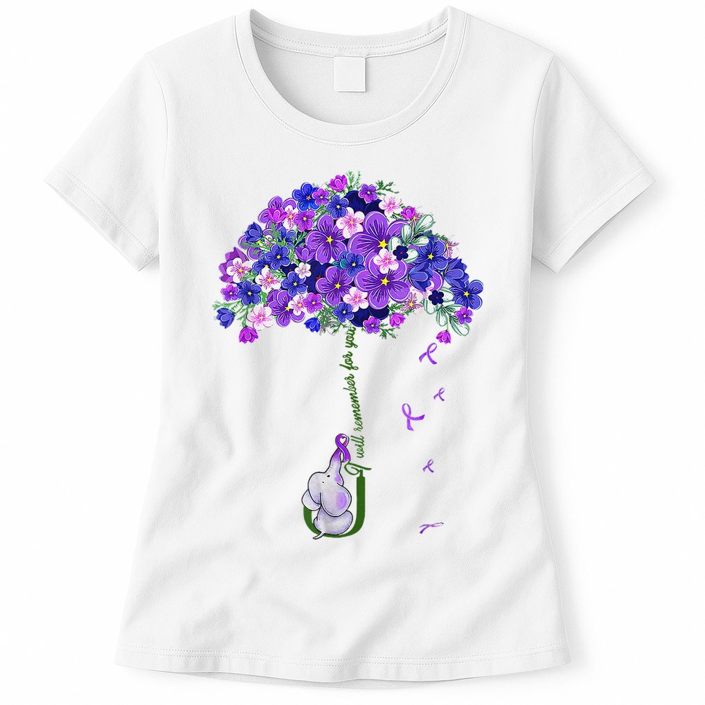 ILl Remember For You Purple Elephant AlzheimerS Awareness Womens T-Shirt