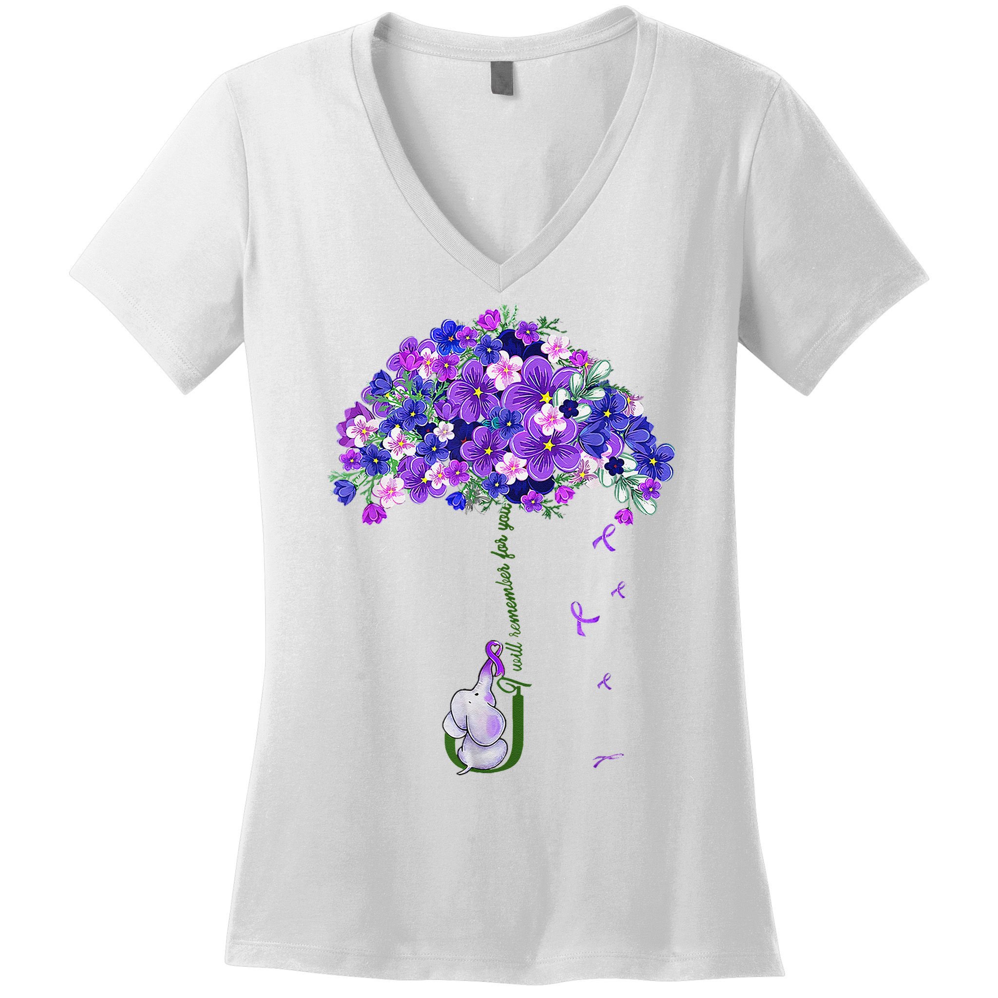 ILl Remember For You Purple Elephant AlzheimerS Awareness Women's V-Neck T-Shirt