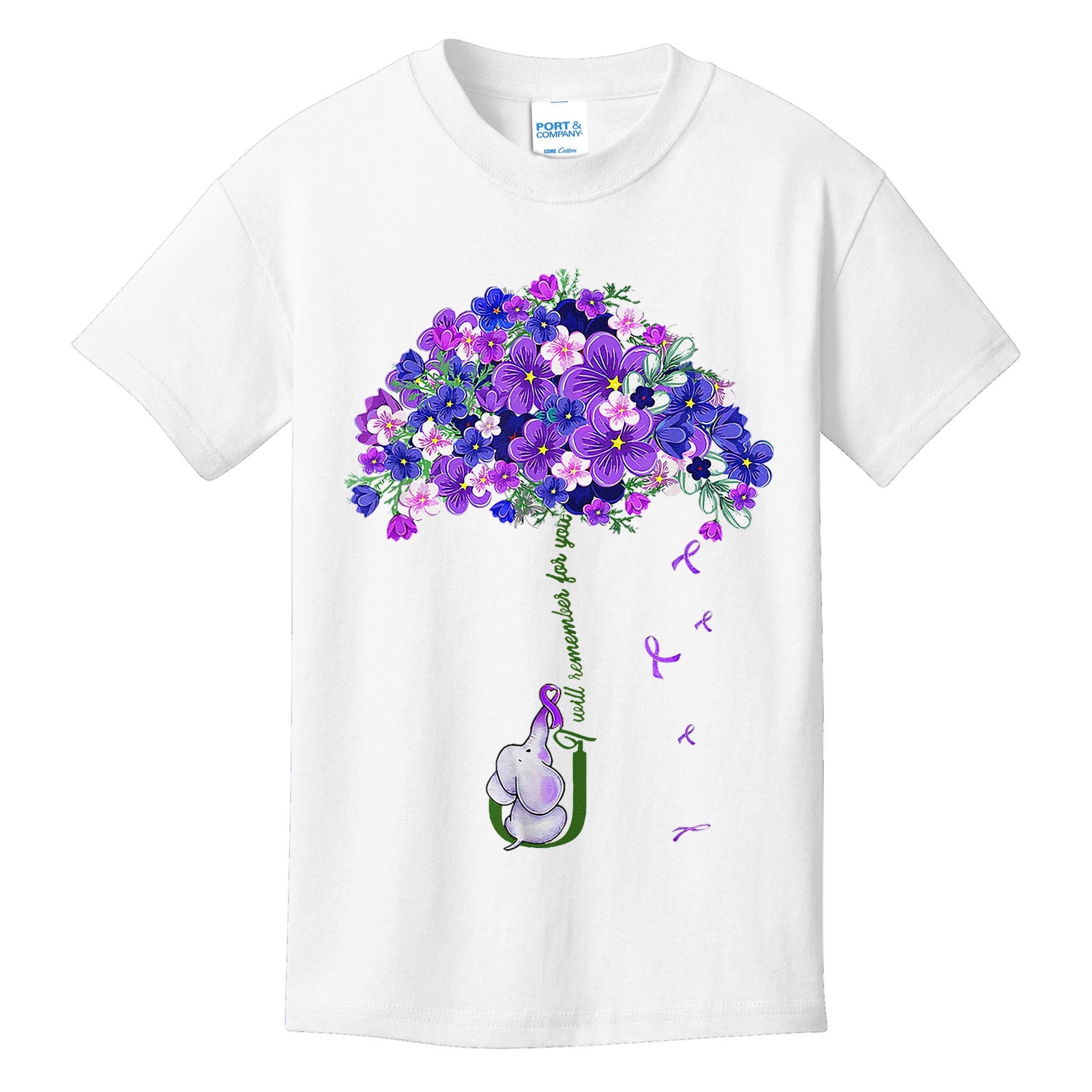 ILl Remember For You Purple Elephant AlzheimerS Awareness Kids T-Shirt