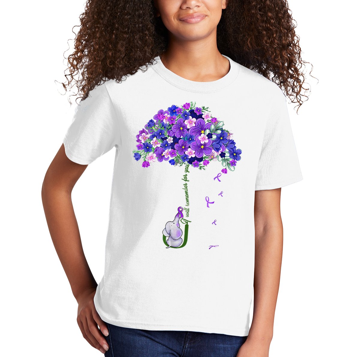 ILl Remember For You Purple Elephant AlzheimerS Awareness Kids T-Shirt
