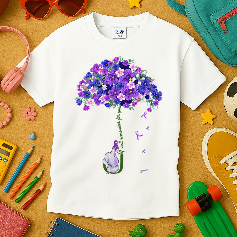 ILl Remember For You Purple Elephant AlzheimerS Awareness Kids T-Shirt