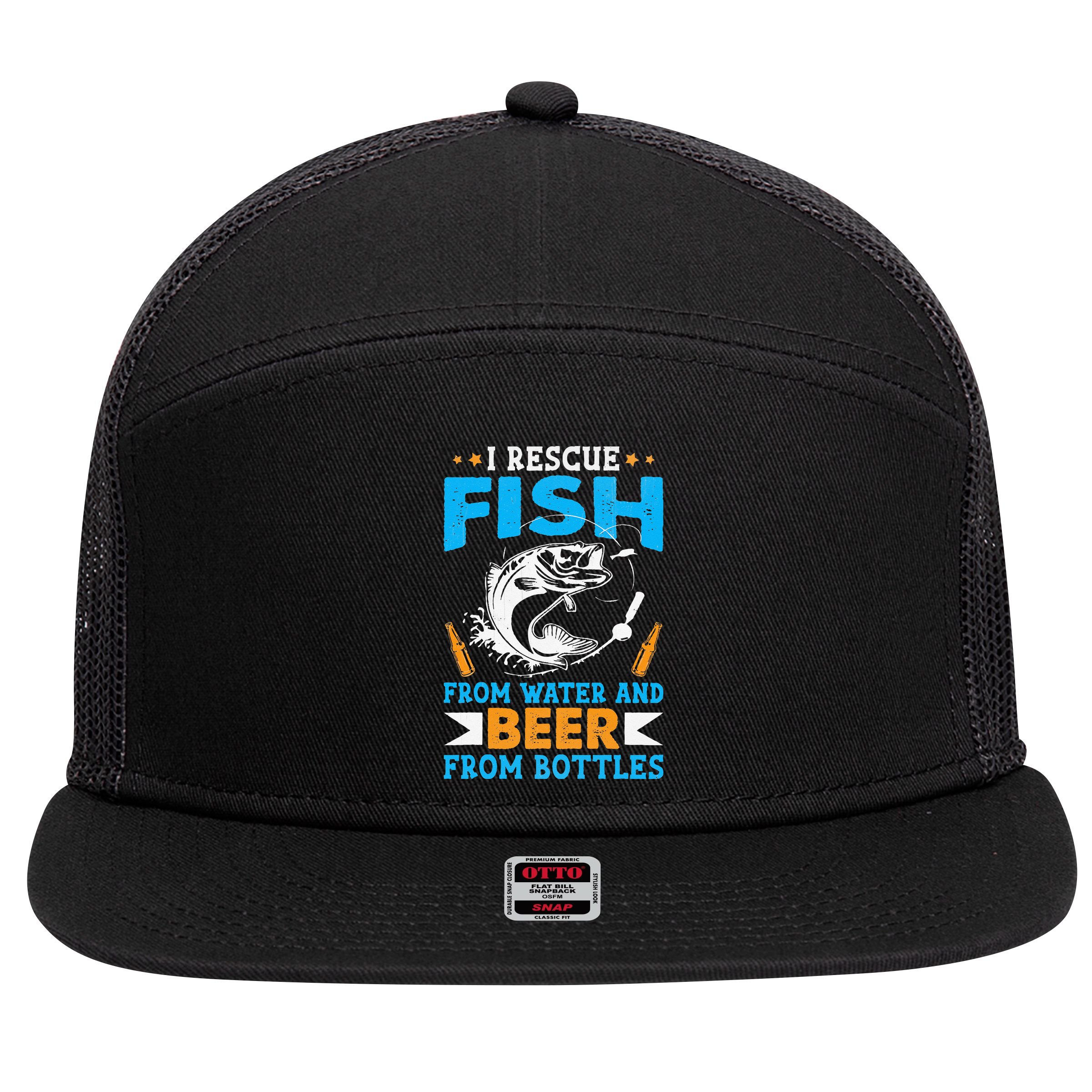 I Rescue Fish From Water And Beer From Bottles Fisherman 7 Panel Mesh Trucker Snapback Hat