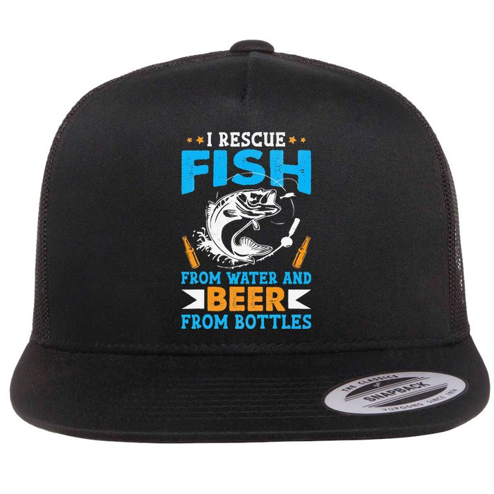 I Rescue Fish From Water And Beer From Bottles Fisherman Flat Bill Trucker Hat