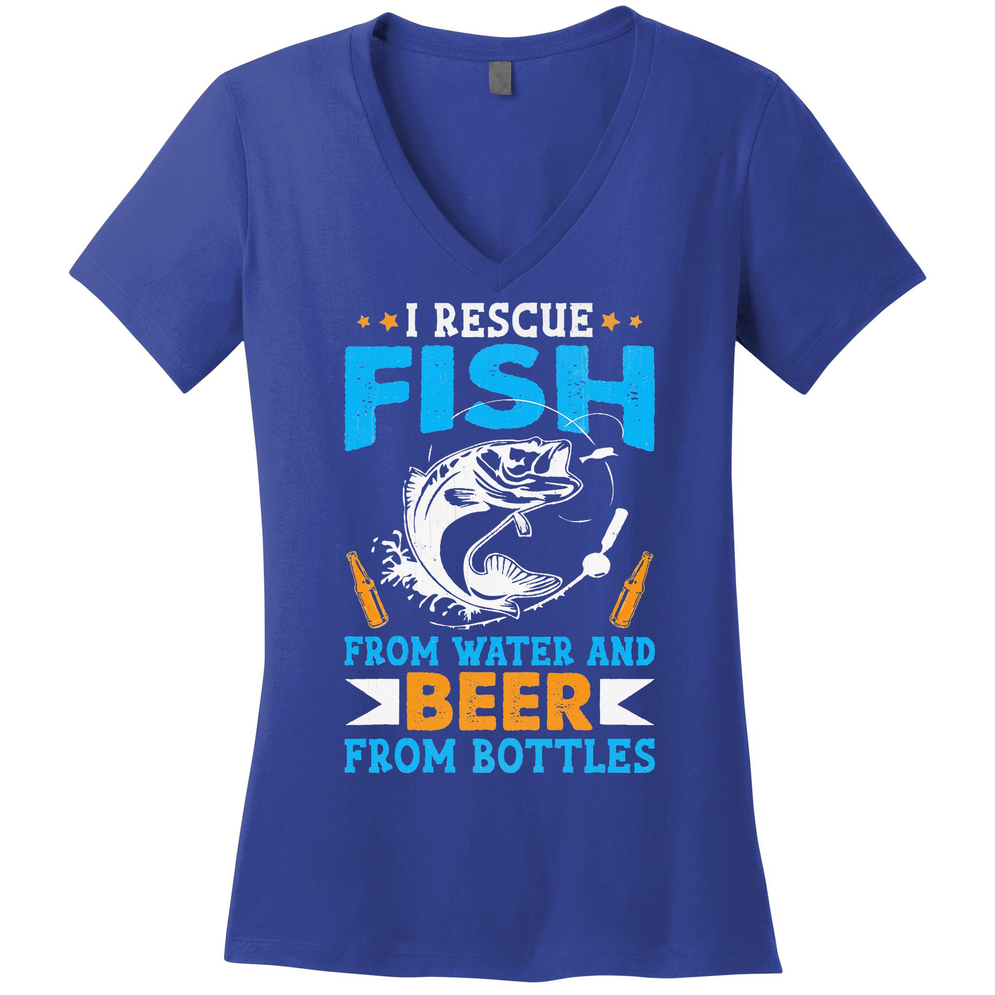 I Rescue Fish From Water And Beer From Bottles Fisherman Women's V-Neck T-Shirt