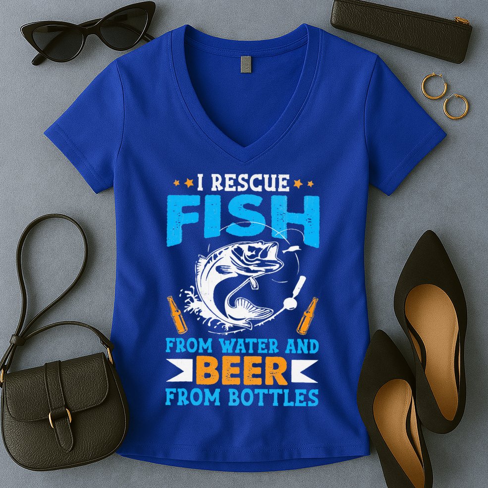 I Rescue Fish From Water And Beer From Bottles Fisherman Women's V-Neck T-Shirt