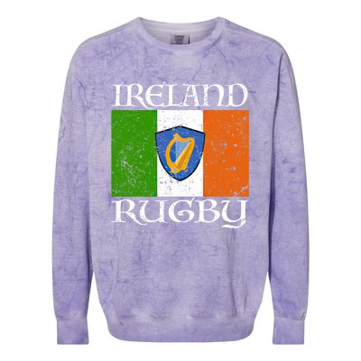 Ireland Rugby Gift Vintage Irish Flag Rugby Fan Gift Idea Colorblast Crewneck Sweatshirt