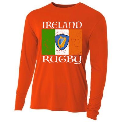 Ireland Rugby Gift Vintage Irish Flag Rugby Fan Gift Idea Cooling Performance Long Sleeve Crew