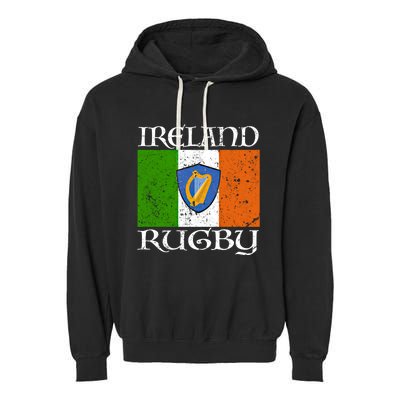 Ireland Rugby Gift Vintage Irish Flag Rugby Fan Gift Idea Garment-Dyed Fleece Hoodie