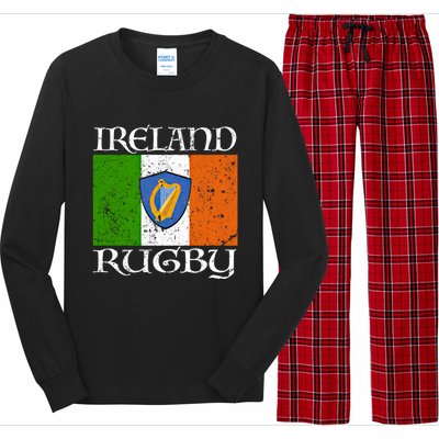 Ireland Rugby Gift Vintage Irish Flag Rugby Fan Gift Idea Long Sleeve Pajama Set