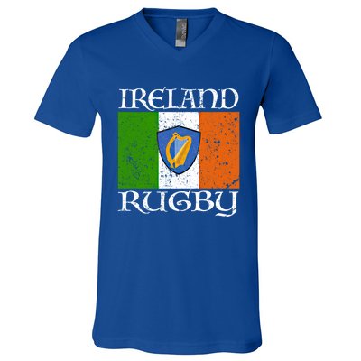 Ireland Rugby Gift Vintage Irish Flag Rugby Fan Gift Idea V-Neck T-Shirt