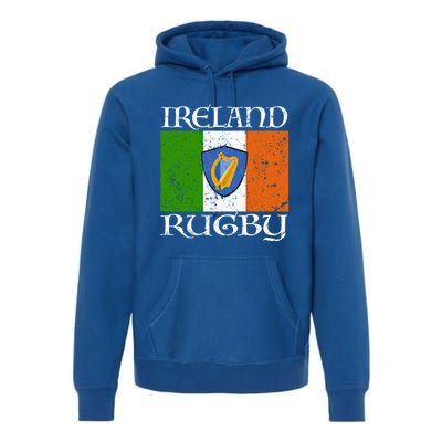 Ireland Rugby Gift Vintage Irish Flag Rugby Fan Gift Idea Premium Hoodie