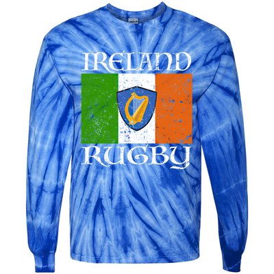 Ireland Rugby Gift Vintage Irish Flag Rugby Fan Gift Idea Tie-Dye Long Sleeve Shirt