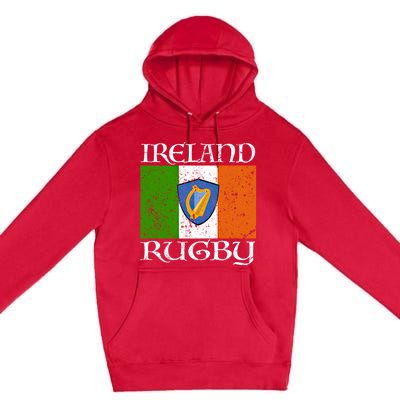 Ireland Rugby Gift Vintage Irish Flag Rugby Fan Gift Idea Premium Pullover Hoodie