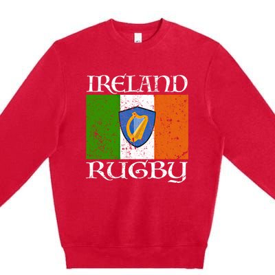 Ireland Rugby Gift Vintage Irish Flag Rugby Fan Gift Idea Premium Crewneck Sweatshirt