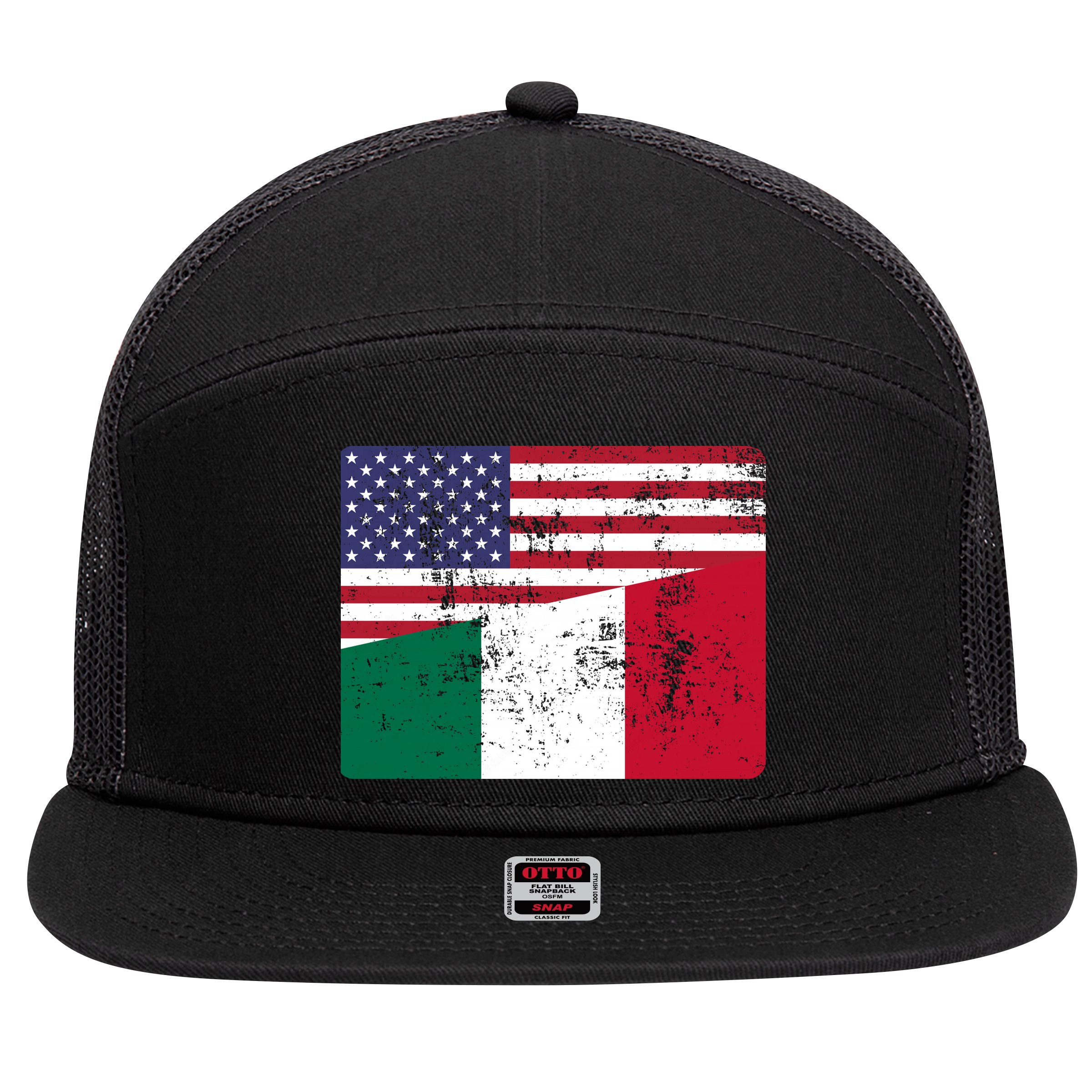 ITALIAN ROOTS Half American Flag USA ITALY FLAG 7 Panel Mesh Trucker Snapback Hat