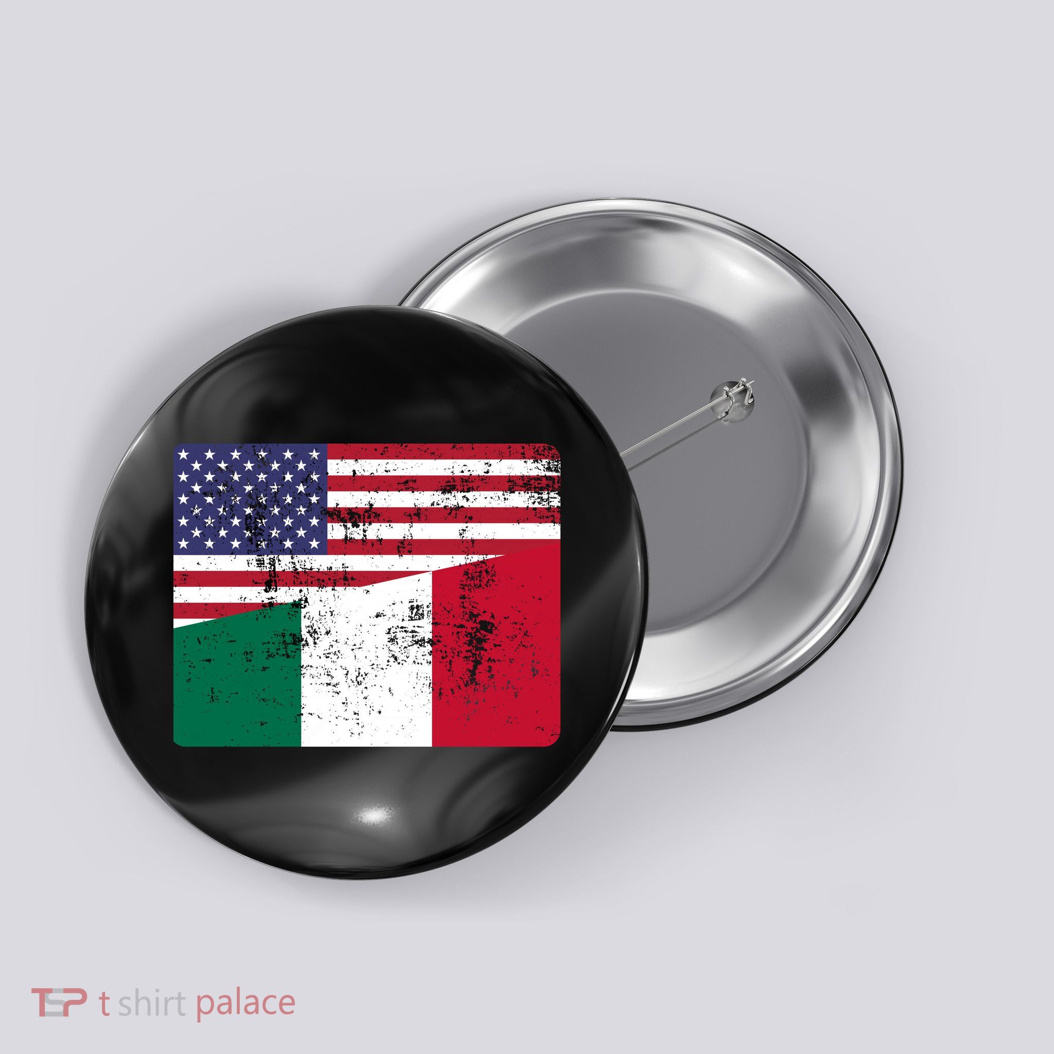 ITALIAN ROOTS Half American Flag USA ITALY FLAG Button