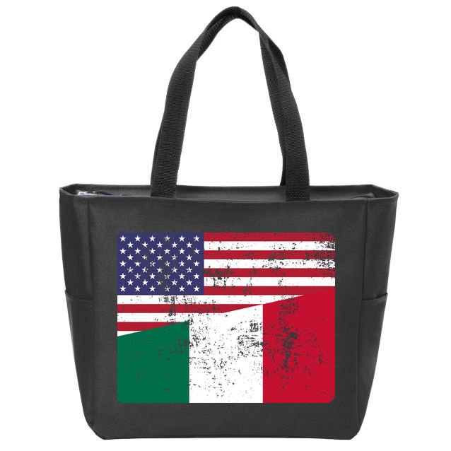 ITALIAN ROOTS Half American Flag USA ITALY FLAG Zip Tote Bag