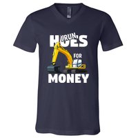 I Run Hoes For Money Funny Construction Worker Humor V-Neck T-Shirt