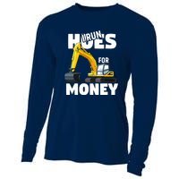 I Run Hoes For Money Funny Construction Worker Humor Cooling Performance Long Sleeve Crew