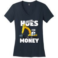 I Run Hoes For Money Funny Construction Worker Humor Women's V-Neck T-Shirt