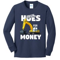 I Run Hoes For Money Funny Construction Worker Humor Kids Long Sleeve Shirt