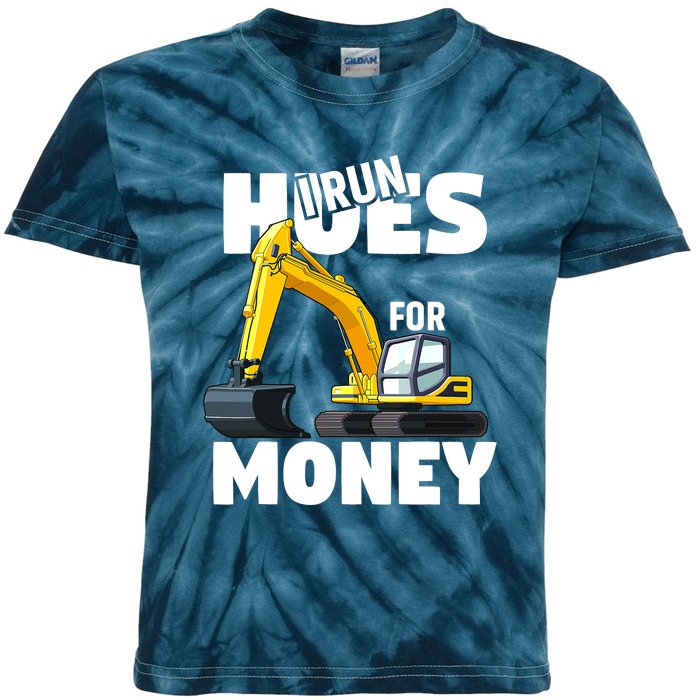 I Run Hoes For Money Funny Construction Worker Humor Kids Tie-Dye T-Shirt