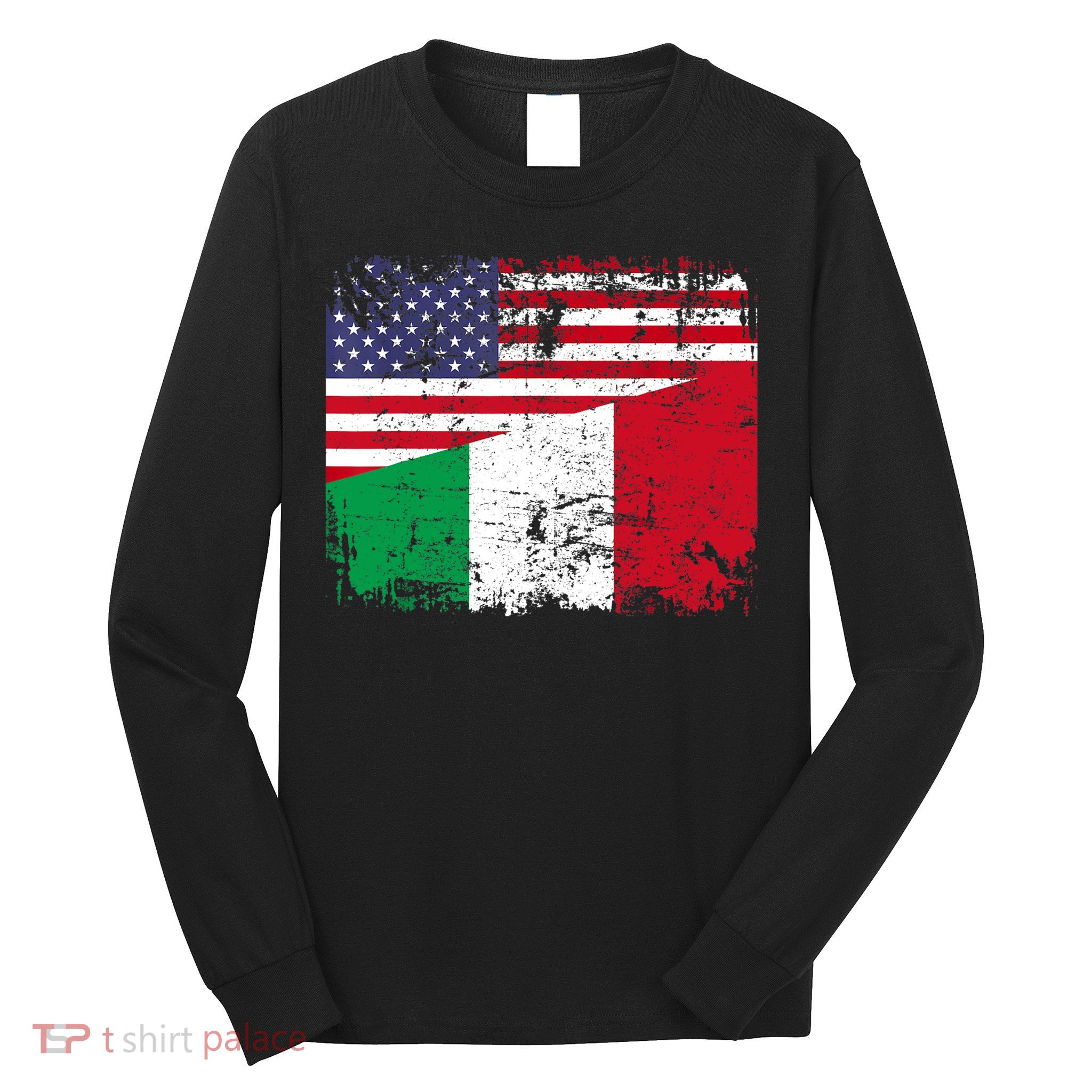 ITALIAN ROOTS | Half American Flag | USA ITALY FLAG TShirt Long Sleeve Shirt