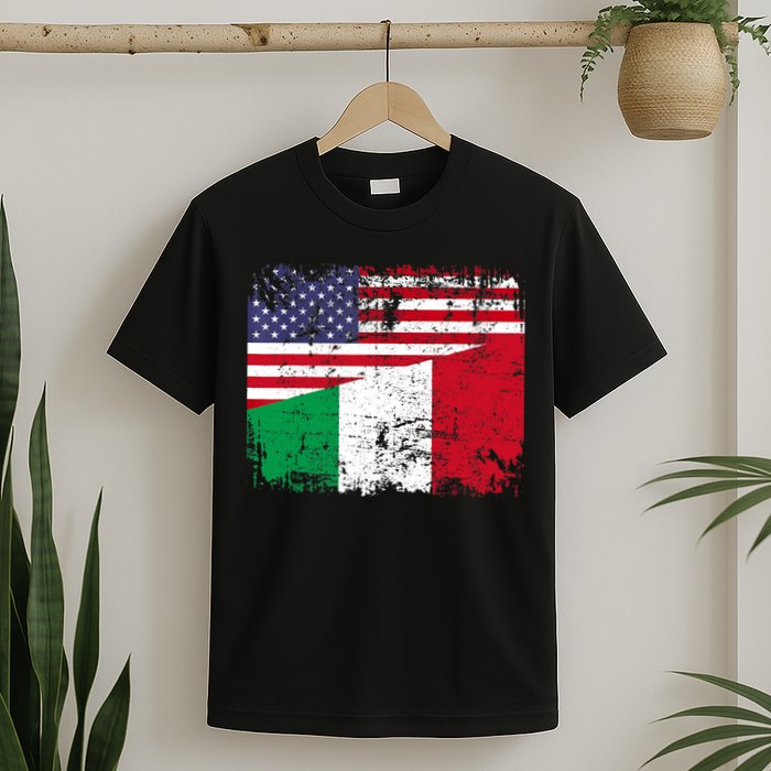 ITALIAN ROOTS | Half American Flag | USA ITALY FLAG TShirt T-Shirt