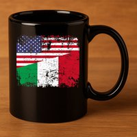 ITALIAN ROOTS | Half American Flag | USA ITALY FLAG TShirt 11oz C Handle Ceramic Mug
