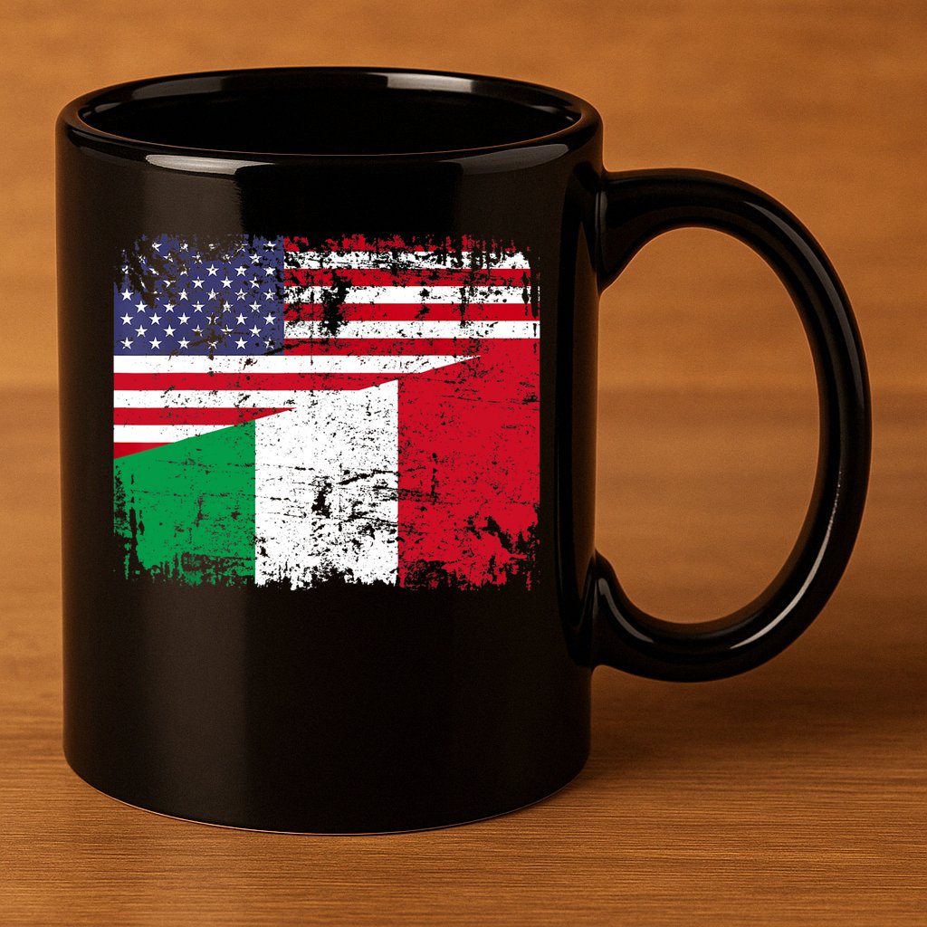 ITALIAN ROOTS | Half American Flag | USA ITALY FLAG TShirt 11oz C Handle Ceramic Mug