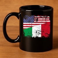 ITALIAN ROOTS | Half American Flag | USA ITALY FLAG TShirt 11oz C Handle Ceramic Mug