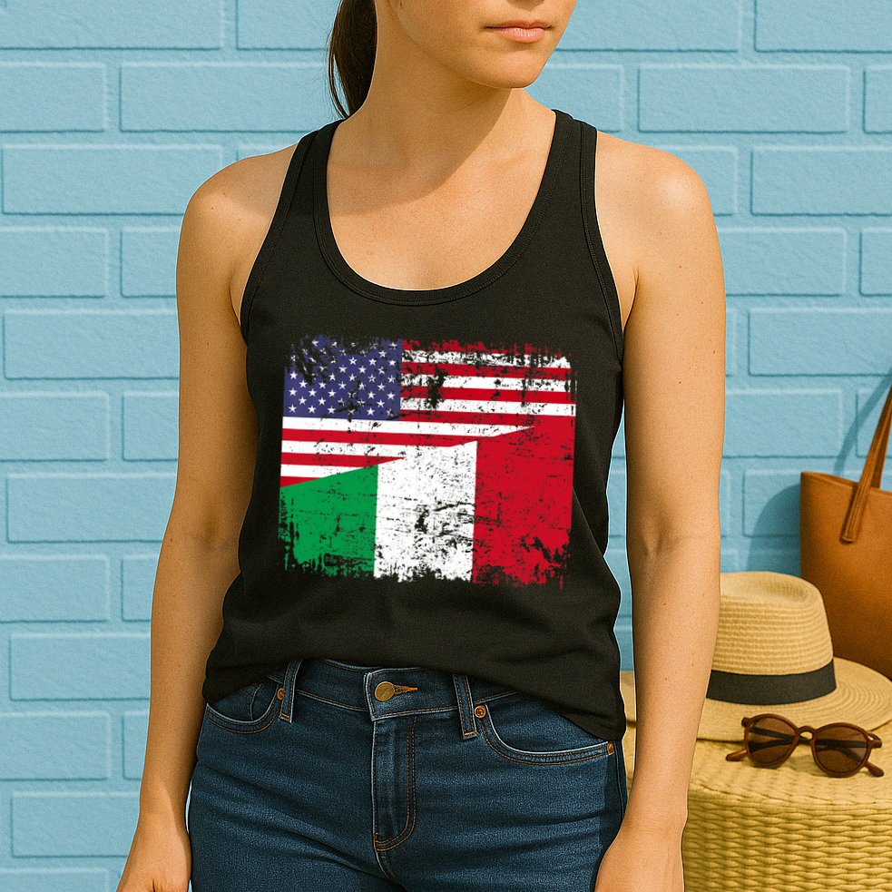ITALIAN ROOTS | Half American Flag | USA ITALY FLAG TShirt Womens Tank Top
