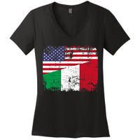 ITALIAN ROOTS | Half American Flag | USA ITALY FLAG TShirt Women's V-Neck T-Shirt