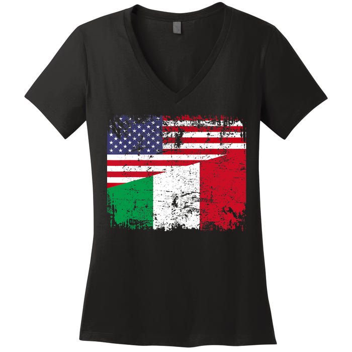 ITALIAN ROOTS | Half American Flag | USA ITALY FLAG TShirt Women's V-Neck T-Shirt