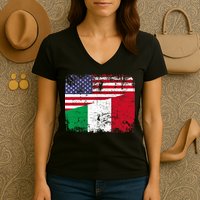 ITALIAN ROOTS | Half American Flag | USA ITALY FLAG TShirt Women's V-Neck T-Shirt