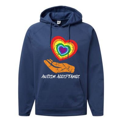 Infinity Rainbow Heart Design Acceptance Utism Gift Performance Fleece Hoodie