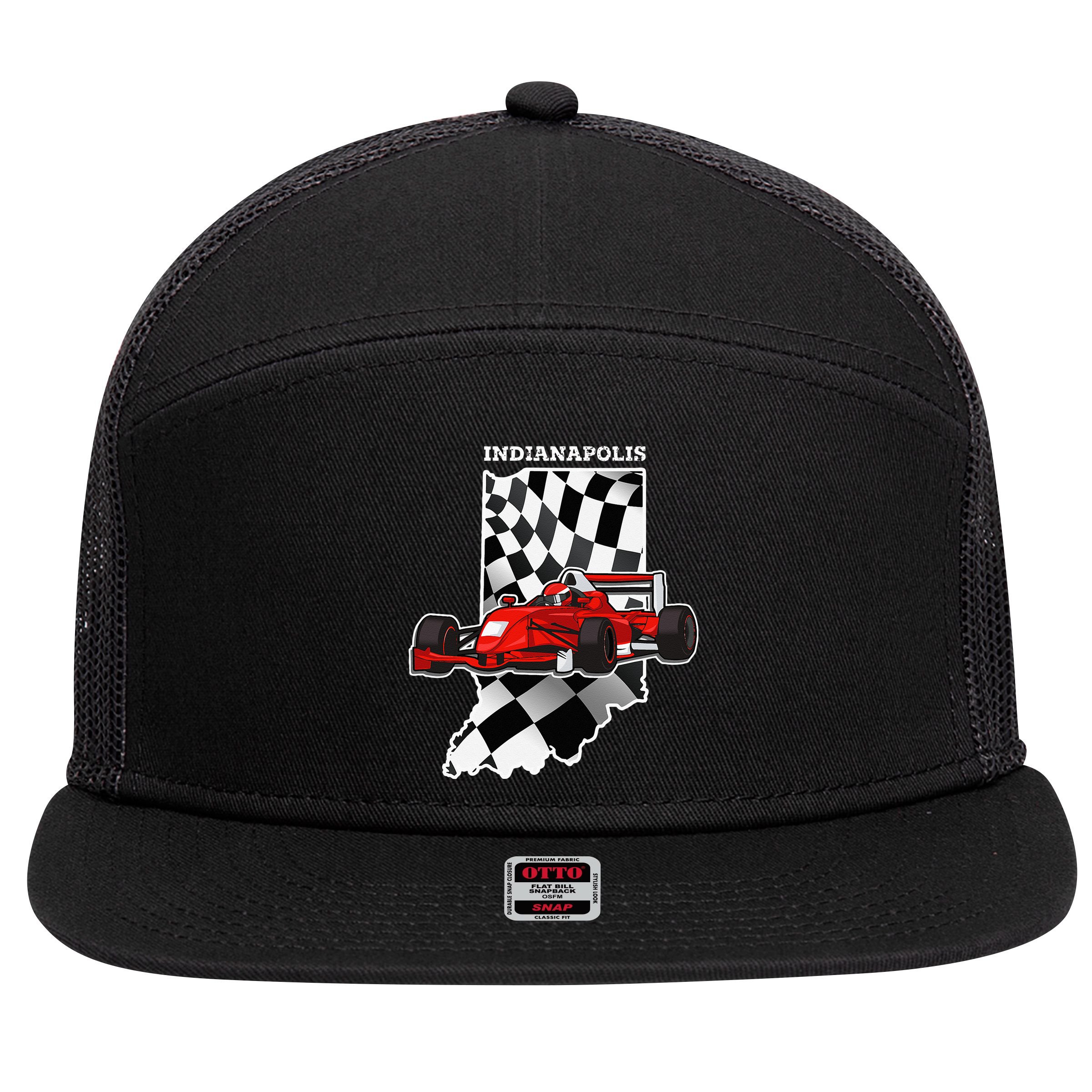 IndyCar Racing Indianapolis Map Checkered Flag Racer 7 Panel Mesh Trucker Snapback Hat