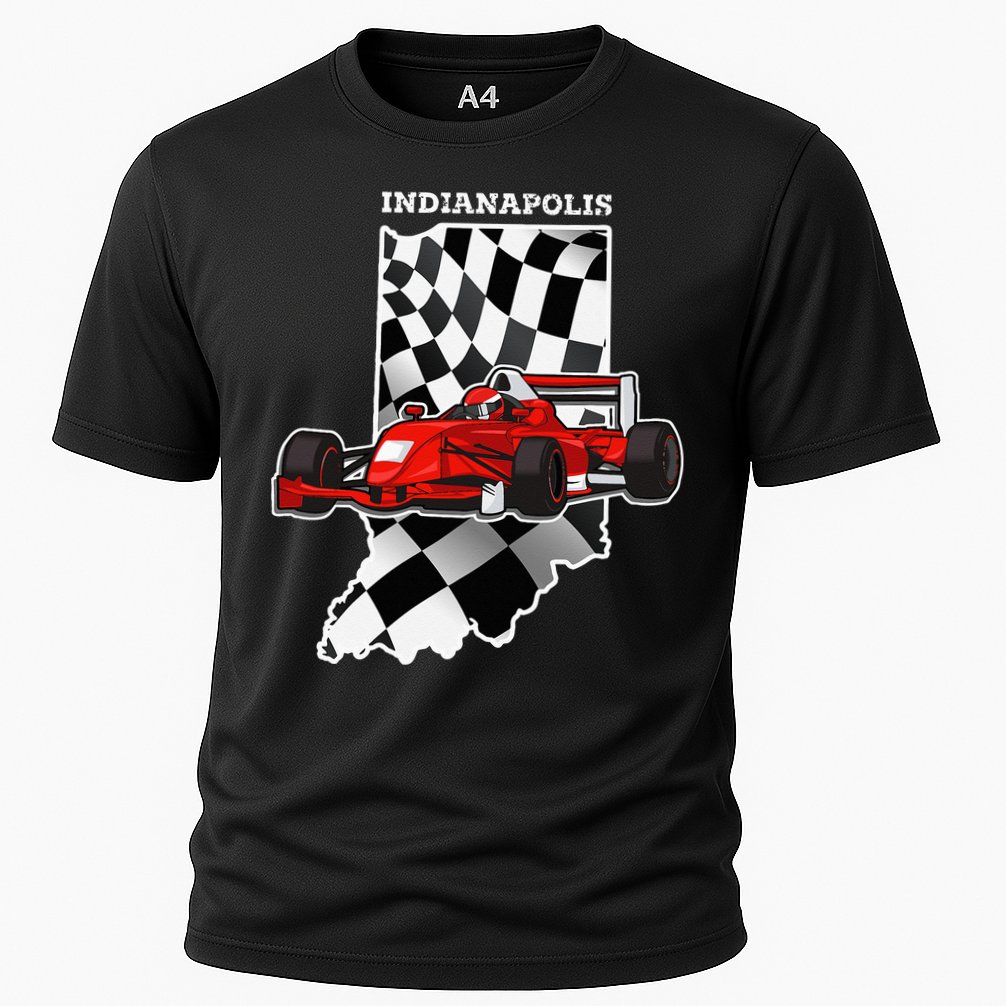 IndyCar Racing Indianapolis Map Checkered Flag Racer Cooling Performance Crew T-Shirt