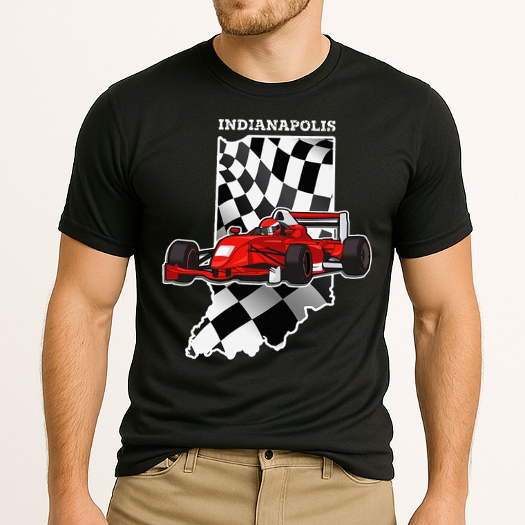 IndyCar Racing Indianapolis Map Checkered Flag Racer Cooling Performance Crew T-Shirt
