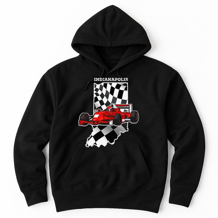 IndyCar Racing Indianapolis Map Checkered Flag Racer Hoodie
