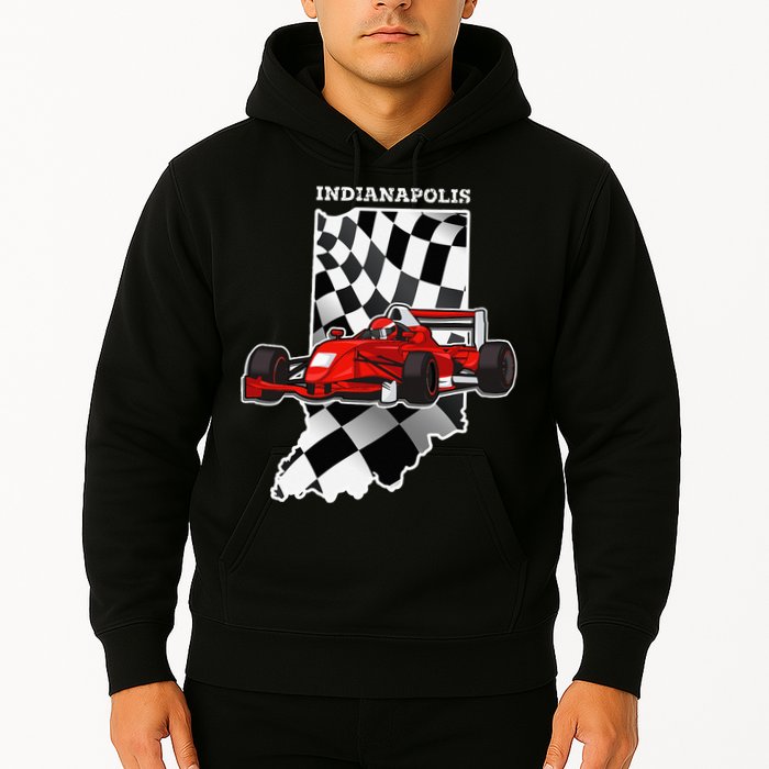 IndyCar Racing Indianapolis Map Checkered Flag Racer Hoodie
