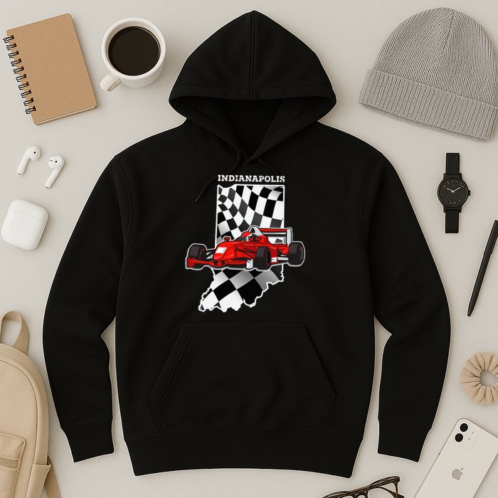 IndyCar Racing Indianapolis Map Checkered Flag Racer Hoodie