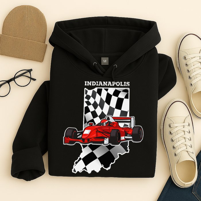 IndyCar Racing Indianapolis Map Checkered Flag Racer Hoodie